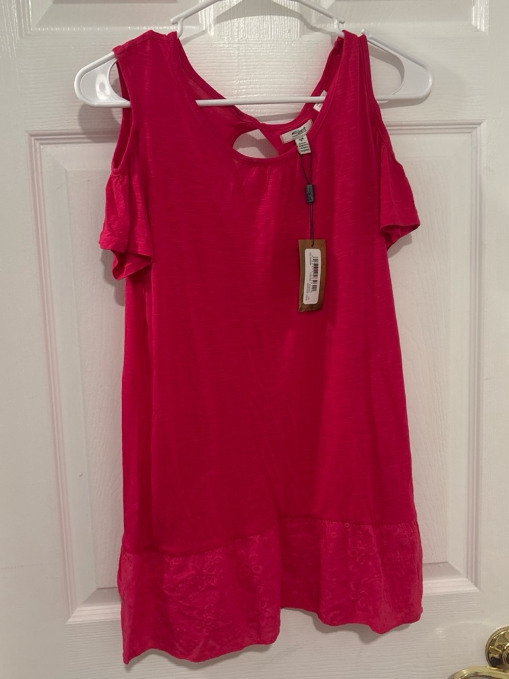 Silver Jeans Hot Pink Cold-Shoulder Tunic with Lace Hem